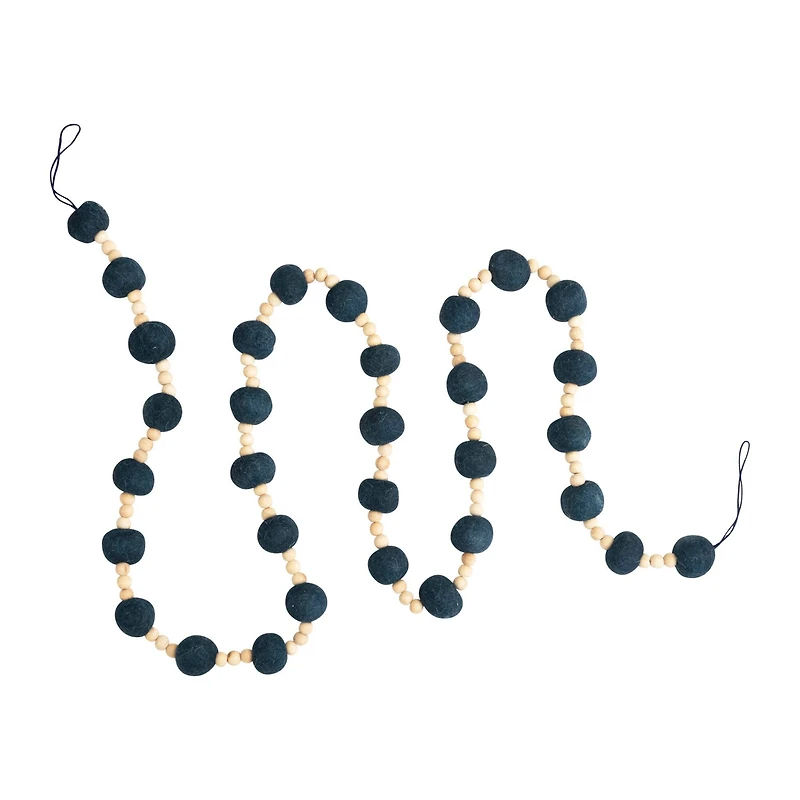 Hello Honey® 6ft. Blue Wool Felt Balls & Natural Wood Beads Garland