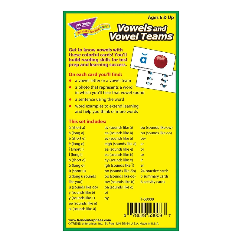 Trend Enterprises® Vowels and Vowel Teams Skill Drill Flash Cards