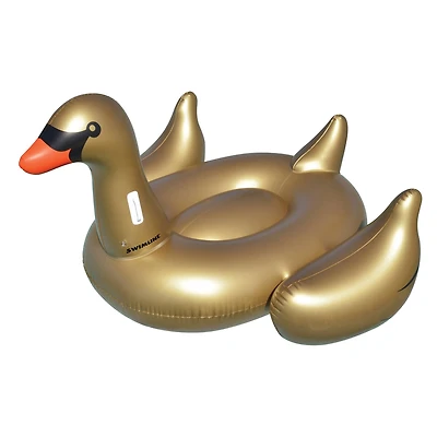 Swim Central 75" Gold Inflatable Giant Swan Swimming Pool Ride-On Float