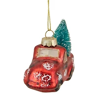 4" Red Metallic Truck with a Sisal Tree Glass Christmas Ornament