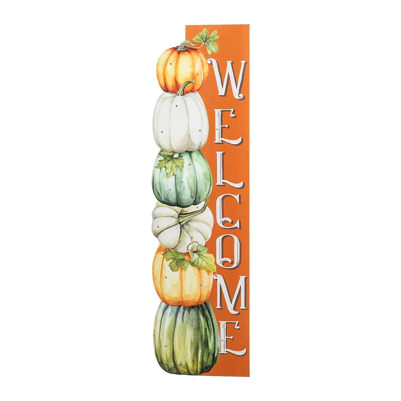 Glitzhome® 42" Lighted Fall Wood Stacked Pumpkins Welcome Porch Sign with Timer