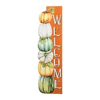 Glitzhome® 42" Lighted Fall Wood Stacked Pumpkins Welcome Porch Sign with Timer