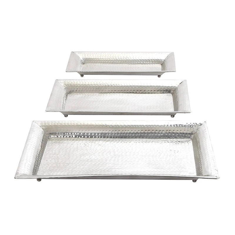 Metallic Silver Aluminum Traditional Tray Set