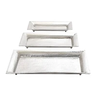 Metallic Silver Aluminum Traditional Tray Set