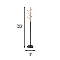 Honey Can Do Black & Natural Wood Modern Freestanding Coat Tree Stand