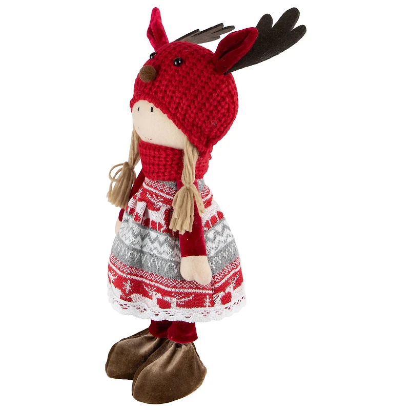 16'' Little Nordic Girl in Moose Antler Hat Christmas Figure