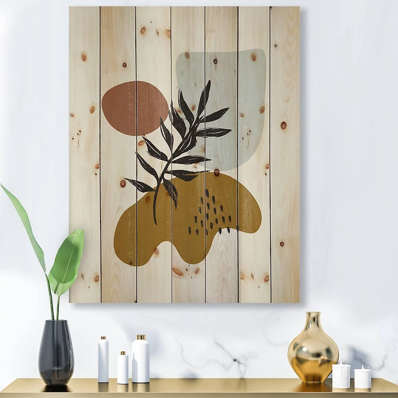 Designart - Botanical Minimalist Leaf With Abstract Shapes II