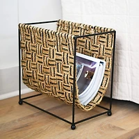Hello Honey® Natural & Black Decorative Woven Jute & Metal Magazine Holder
