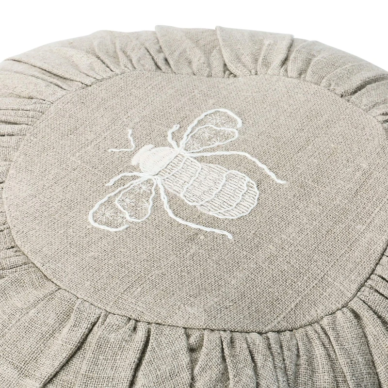 Hello Honey® Round Natural Embroidered Bee Pillow
