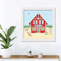 18" Santa's Beach House Christmas White Framed Wall Canvas