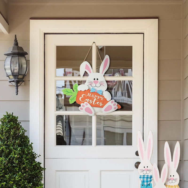 Glitzhome® 14" Happy Easter Bunny & Carrot Door Hanger