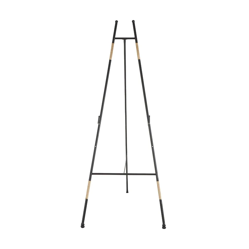 53.5" Black Metal Slim Foldable 2-Tier Easel with Wrapped Rattan Accents
