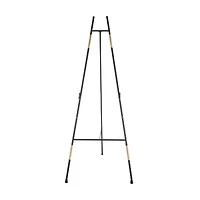 53.5" Black Metal Slim Foldable 2-Tier Easel with Wrapped Rattan Accents