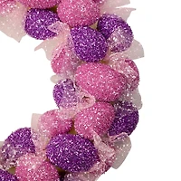 Glittered Pink and Purple Easter Egg Wreath 20" Unlit