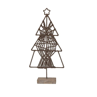 Hello Honey® 13.5" Brown Cotton Thread & Metal Tree with Star & Mango Wood Base