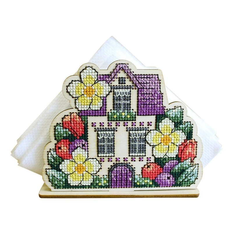 MP Studia Napkin Holder House Cross Stitch On Wood Kit