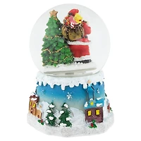 5.5" Santa Claus with Christmas Tree & Reindeer Swirling Snow Globe