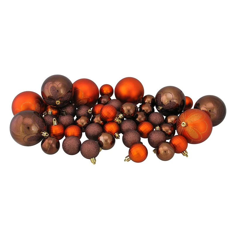 125ct. Chocolate Brown & Burnt Orange Shatterproof 4-Finish Christmas Ornaments