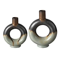 Glitzhome® Circle Hollow Two-Tone Ceramic Modern Vase Set