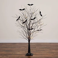 5ft. Pre-Lit Artificial Halloween Black Twig Tree with Bats and 50 Warm White LED Lights