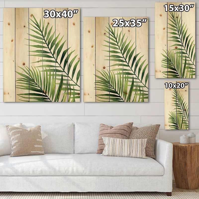Designart - Fern Leaves Detail III - Farmhouse Print on Natural Pine Wood