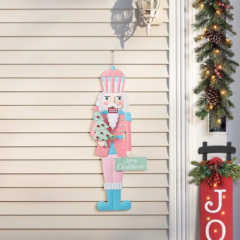 Glitzhome® 36" Metal Christmas Pink Nutcracker Yard Stake