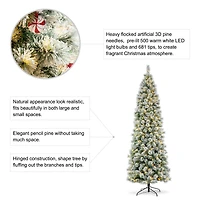9ft. Pre-Lit Flocked Pine Pencil Artificial Christmas Tree, Warm White LED Lights