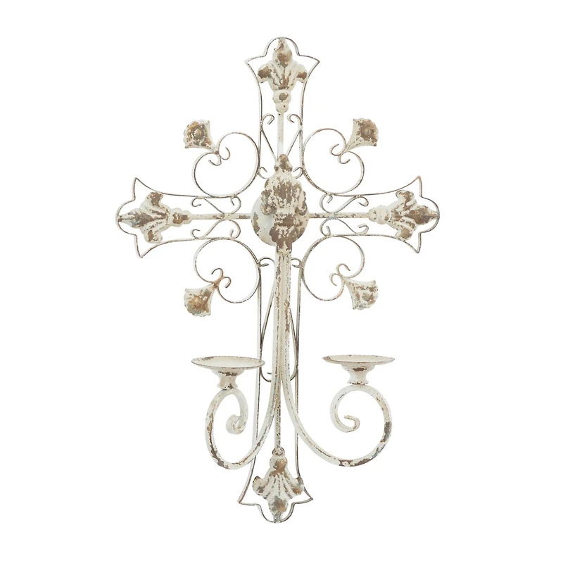 White Iron French Country Wall Sconce, 24" x 17" x 5"