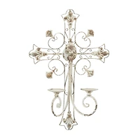 White Iron French Country Wall Sconce, 24" x 17" x 5"