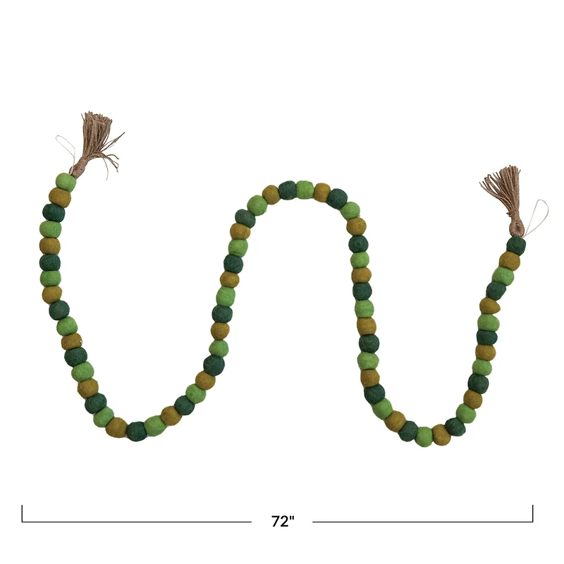 Hello Honey® 6ft. Green Handmade Wool Felt Balls with Jute Tassels Garland