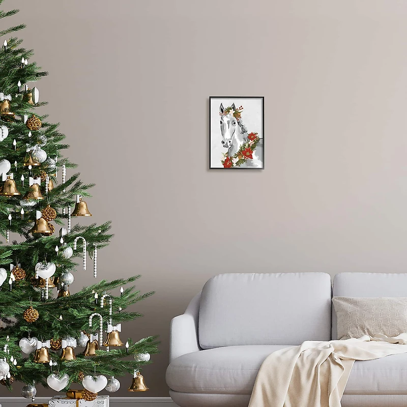 Stupell Industries Festive Holiday Horse Holly Wreath Framed Giclee Art