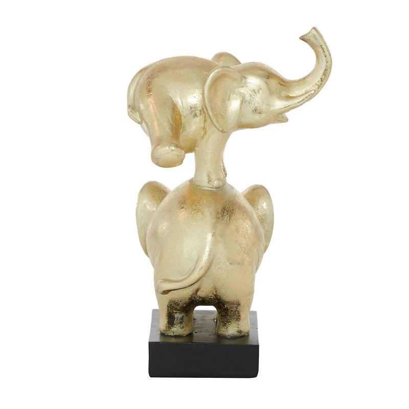 Gold Polystone Contemporary Elephant Sculpture, 10" x 8" x 6"