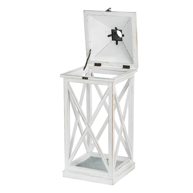 Modern Farmhouse White Wooden Lantern Set, 24" & 17"