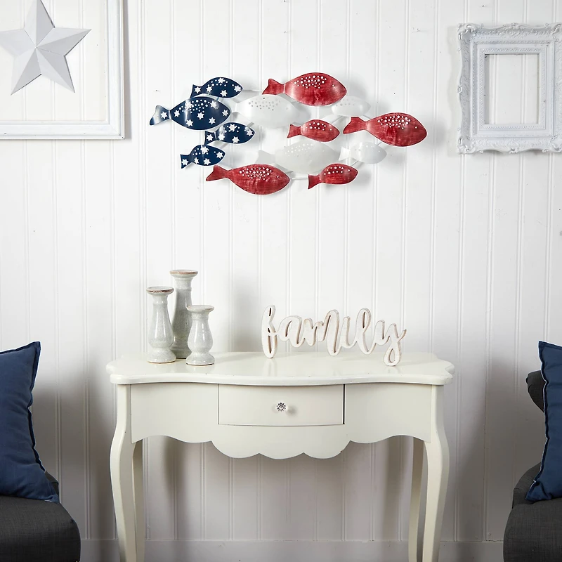 39" Patriotic Metal Fishes Wall Art Décor