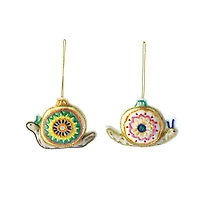 Hello Honey® 2 Pack 3.5" Beaded & Embroidered Snail Cotton Fabric Ornaments