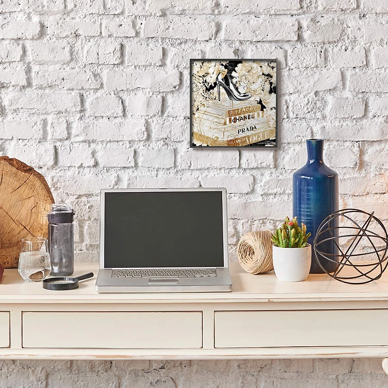 Stupell Industries Black & Gold Heels & Books Wall Accent with Black Frame