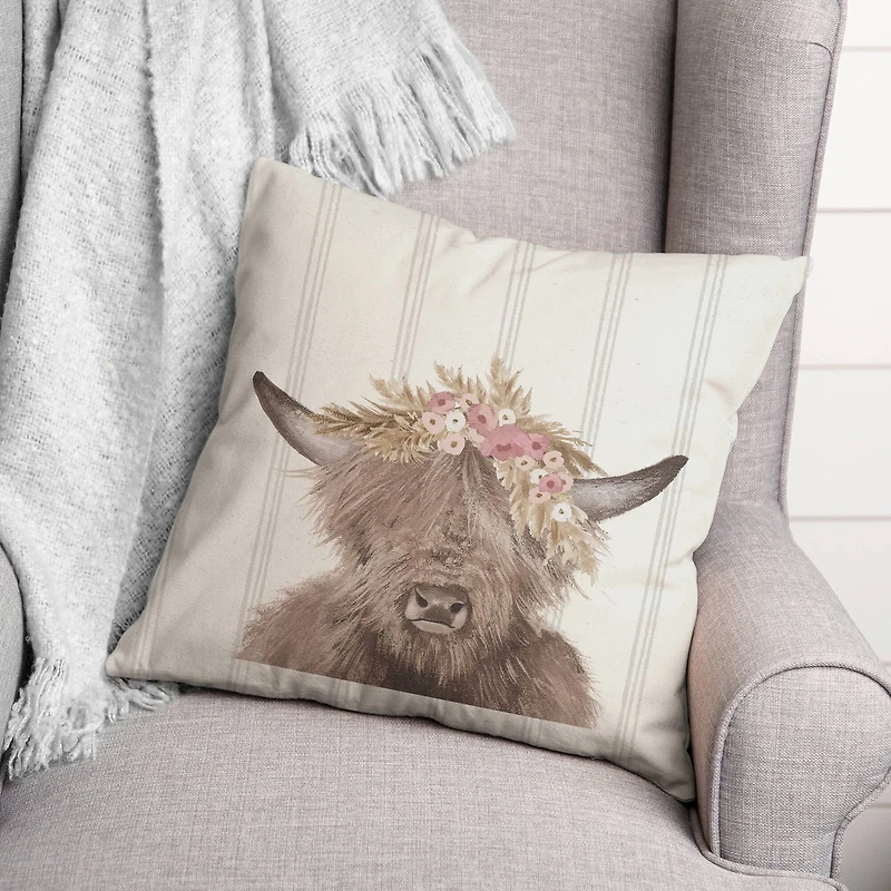 Neutral Highland Cow Indoor/Outdoor Pillow