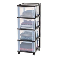 IRIS® 32.5" Black & Clear 4-Drawer Narrow Plastic Storage Carts, 2ct.