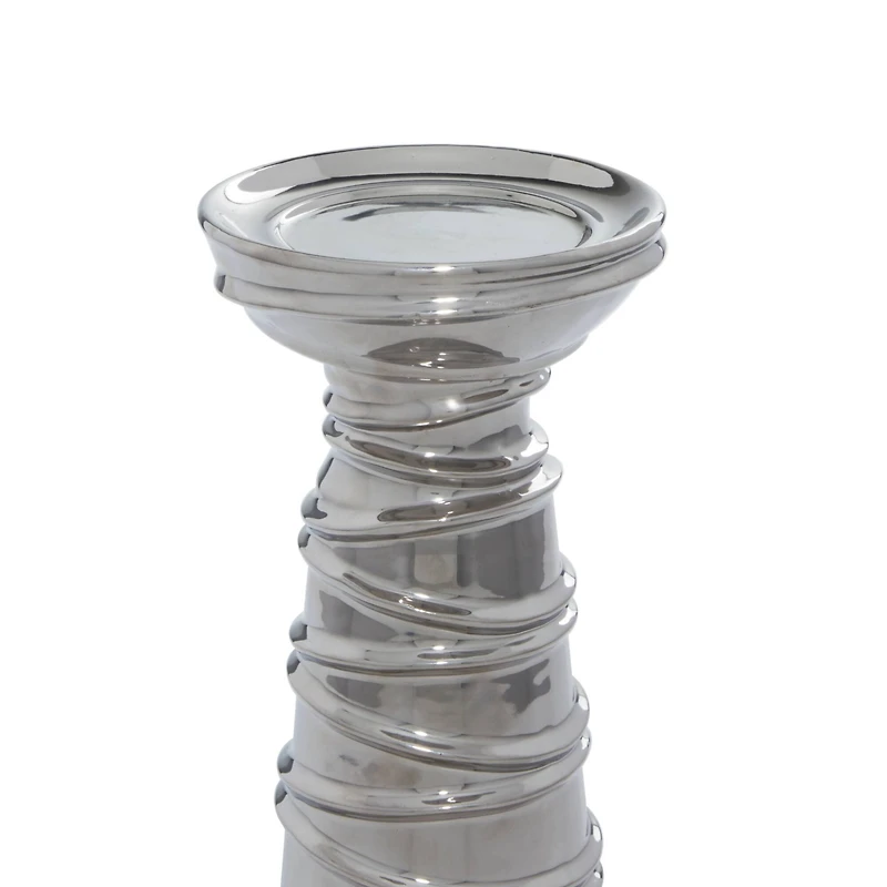 Silver Ceramic Contemporary Candle Holder Set