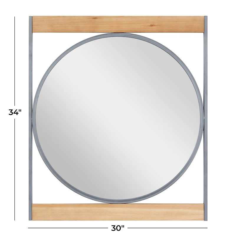 Brown Iron Industrial Wall Mirror, 34" x 30" x 1"