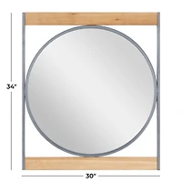 Brown Iron Industrial Wall Mirror, 34" x 30" x 1"