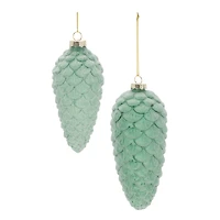 Green Frosted Glass Pinecone Ornament Set