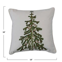 Hello Honey® Christmas Tree Printed Cotton Pillow with Embroidery & Piping