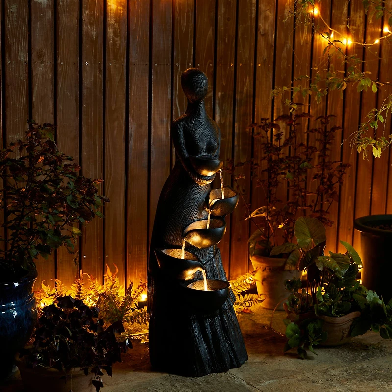 Glitzhome® 39.75" Modern LED 5-Tier Abstract Women Sculpture Outdoor Fountain