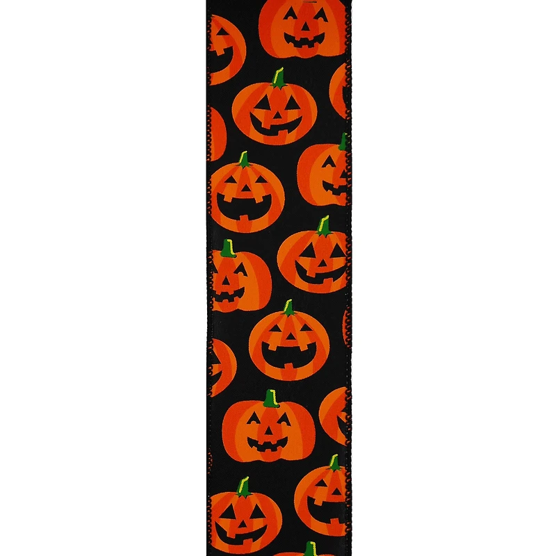 2.5" x 20ft. Black Jack-O'-Lantern Wired Faux Linen Ribbon by Celebrate It® Halloween