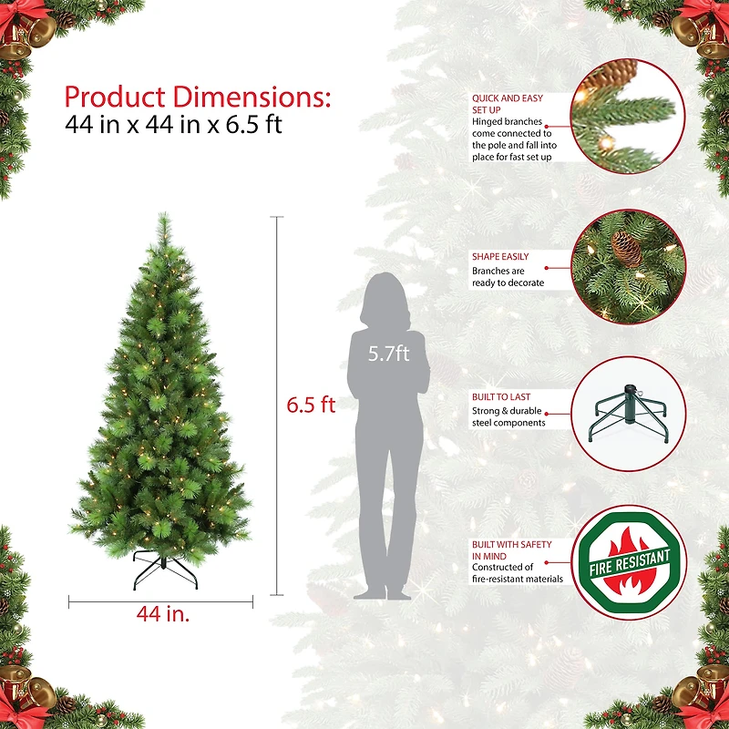 6.5ft. Pre-Lit Adirondack Pine Artificial Christmas Tree, Clear Lights