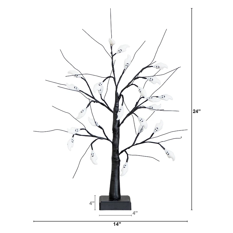2ft. Pre-Lit Artificial Halloween Ghost Twig Tree with 24 Purple LED Lights