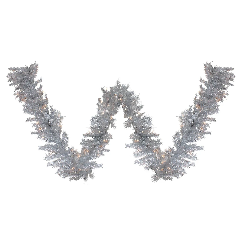 9ft. Pre-Lit Silver Tinsel Christmas Garland