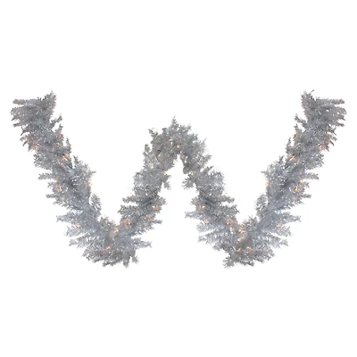 9ft. Pre-Lit Silver Tinsel Christmas Garland