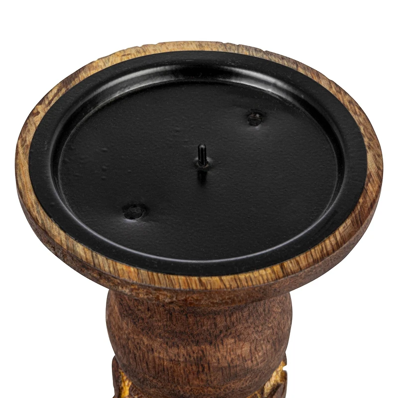 Hello Honey® 5" Natural Carved Wood Candle Holder